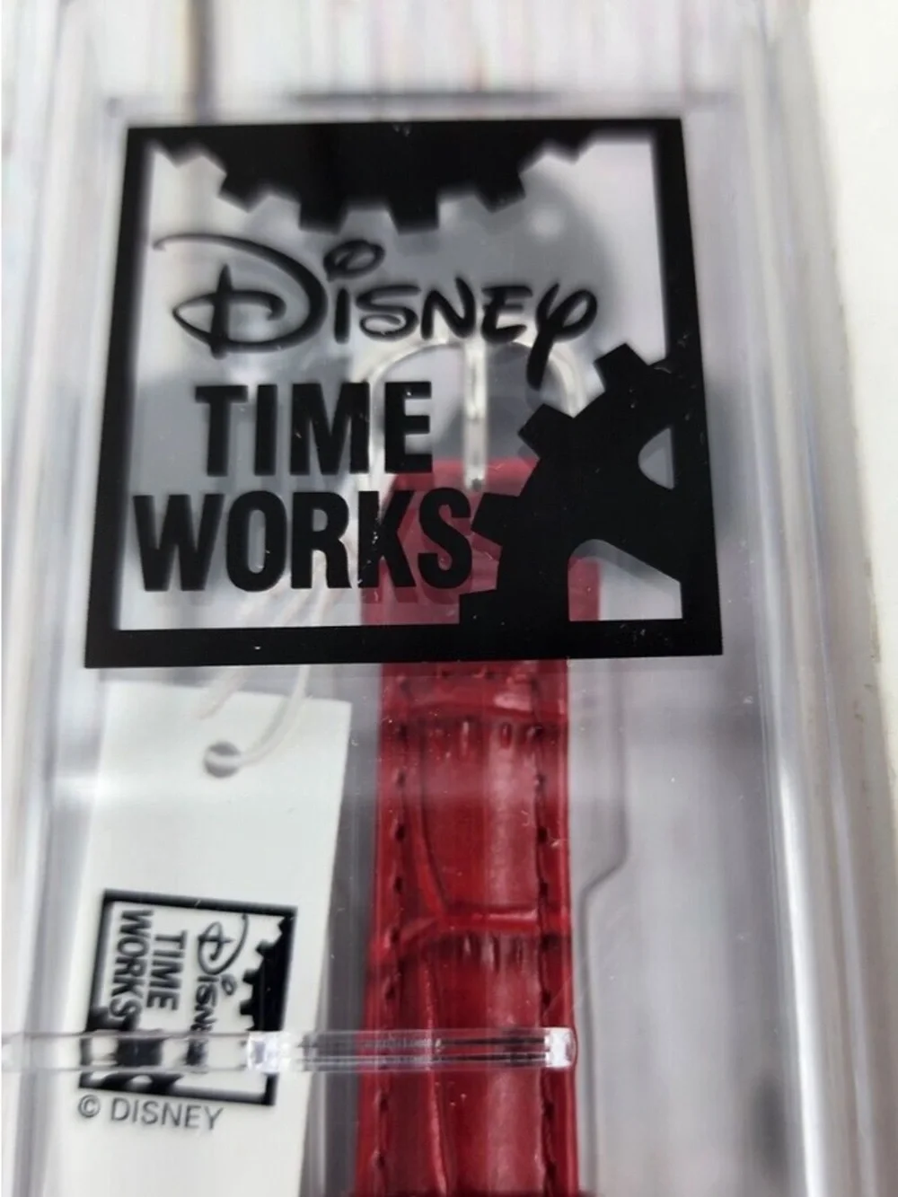 VTG Disney Time Works Tinker bell Silver Watch Red Leather NIB Holiday Edition